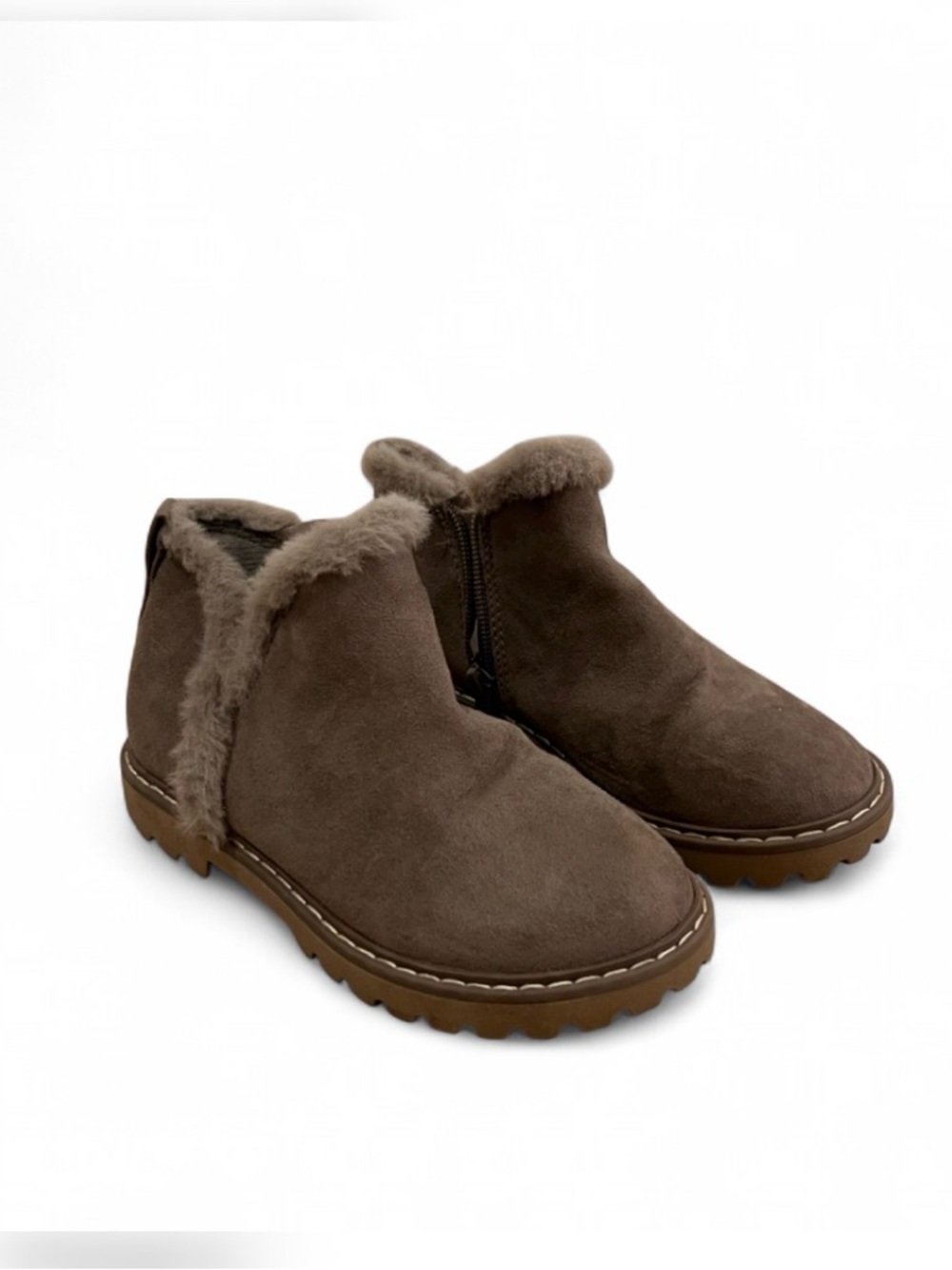 WONDER NATION -  Kids Brown Faux-Shearling Zip Ankle Boots